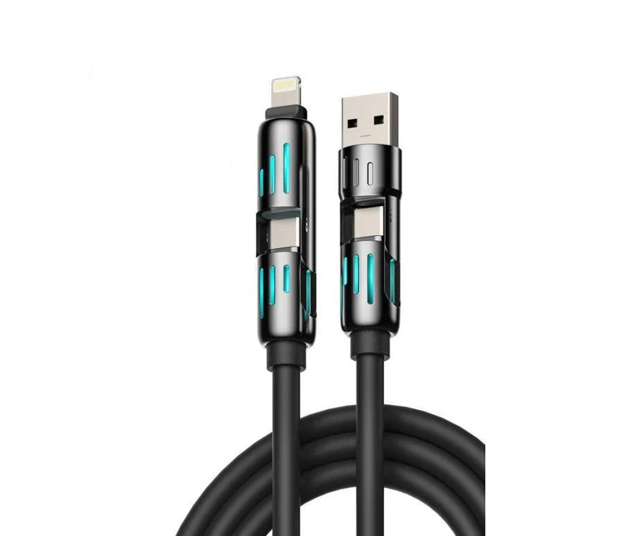 240W 4-in-1 USB-C Cable, PD 5A Fast Charging, Data Sync, USB-A, Type-C, Lightning, Aluminum, Compatible with iPhone 16/15, iPad, Samsung, Laptops