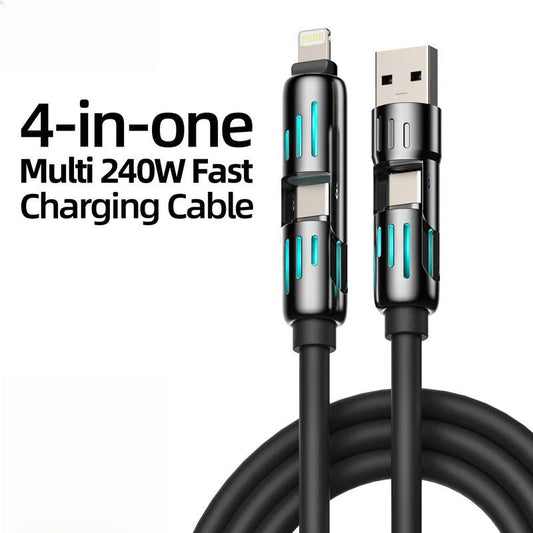 240W 4-in-1 USB-C Cable, PD 5A Fast Charging, Data Sync, USB-A, Type-C, Lightning, Aluminum, Compatible with iPhone 16/15, iPad, Samsung, Laptops